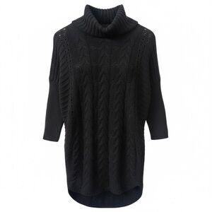 Express Black Cowl Neck 3/4 Sleeve Cable Knit Sweater Size Small